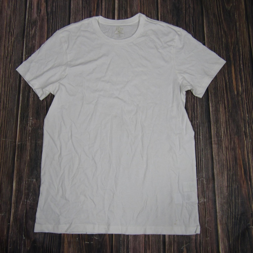 J Crew Shirt Mens Large White‎ Re-Imagined Cotton Crewneck Short Sleeve Stains